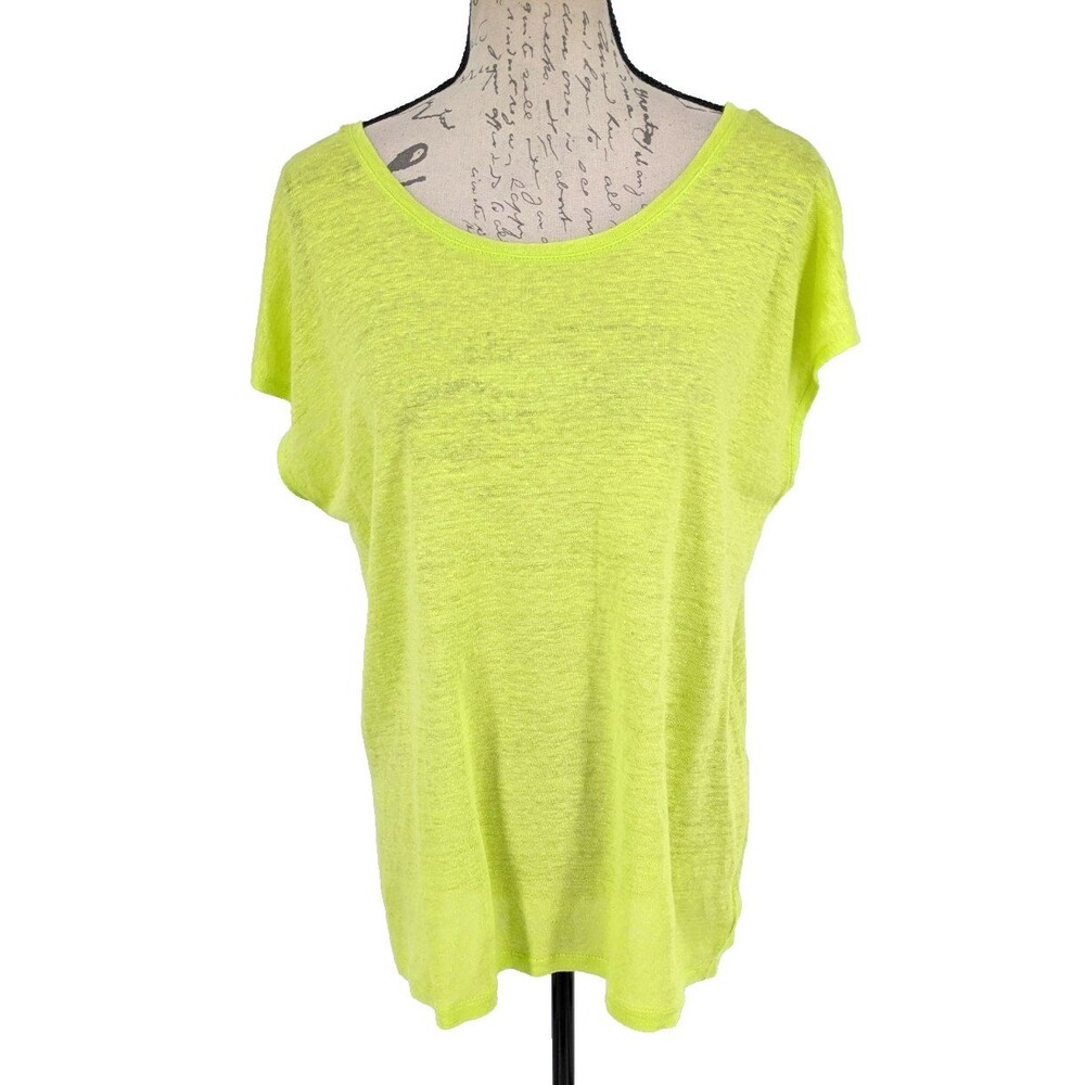 TAHARI 100% Linen Top Size XL Lime Button Back Mother of Pearl